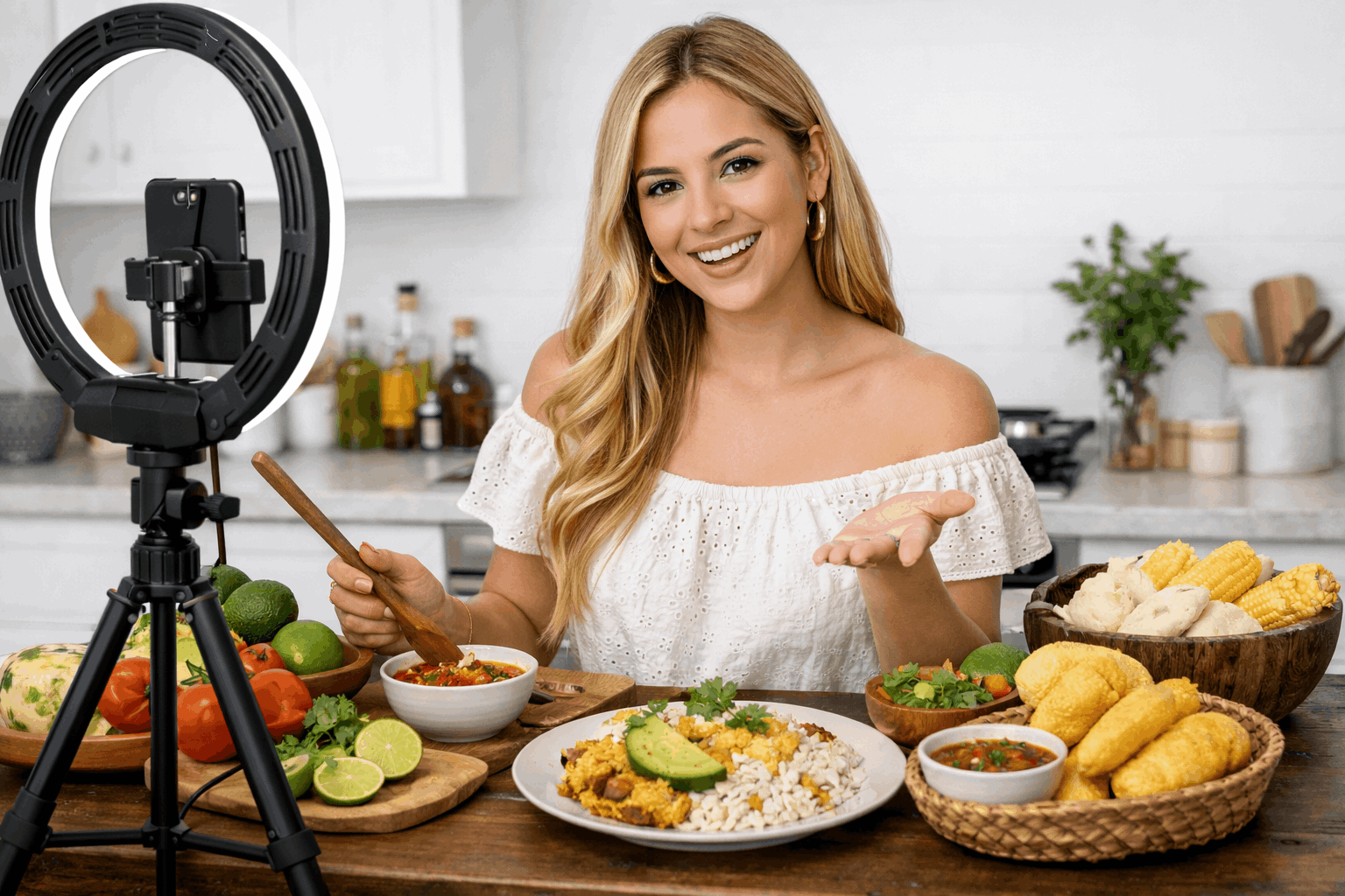 influencer de cocina grabando